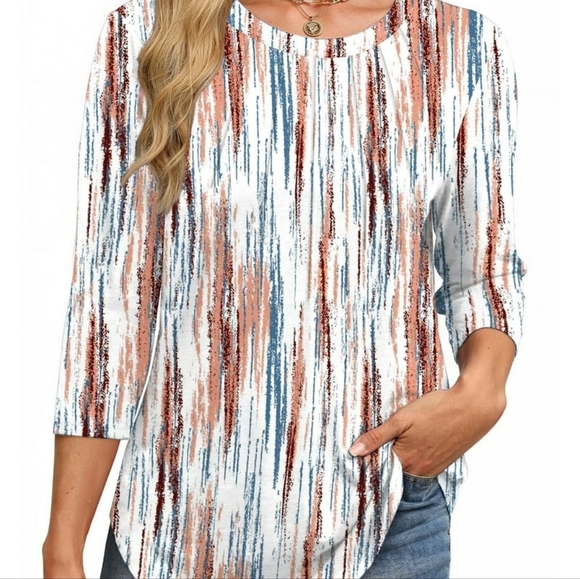 3/4 Sleeve Pleated Dressy Blouses Crew Neck Casual Tunic Tops NWOT - Picture 2 of 5